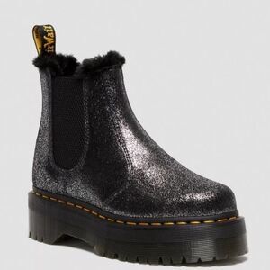 Dr. Martens 2976 Faux Fur-Lined Metallic Platform Chelsea Boots